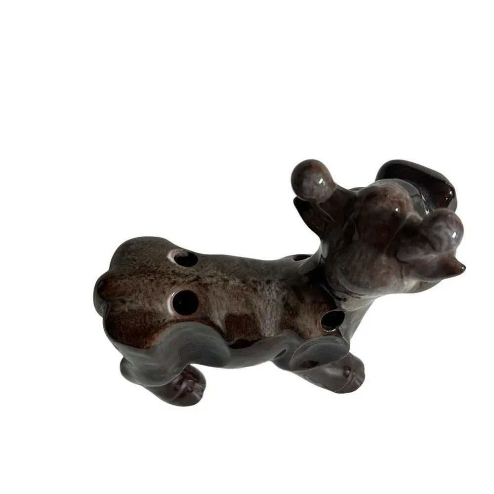 Vintage Ceramic Cow Plant Frog Planter Brown Bovine Animal Figure